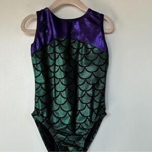 MadSportsStuff Girls Gymnastics Leotard - Tank with Keyhole Purple/Green Mermaid